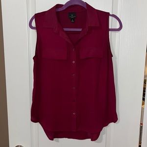 Maroon button up tank blouse - petite small